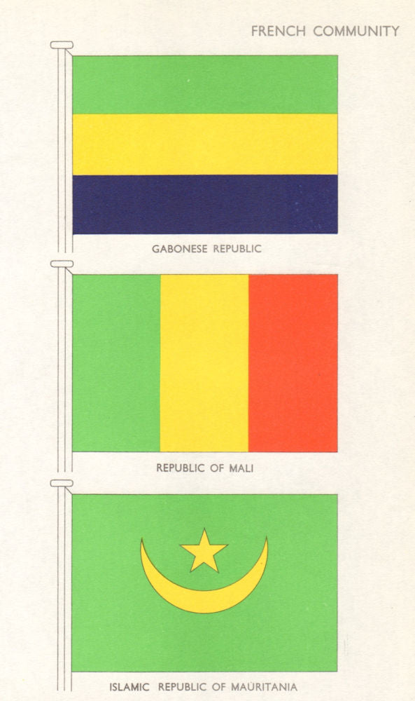WEST AFRICA FLAGS. French Community. Gabonese Republic, Mali, Mauritania 1965